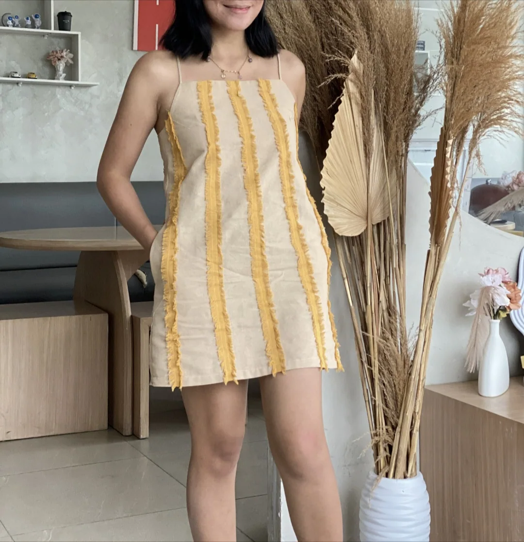 Makiling Dress Beige & Mustard Yellow view 3