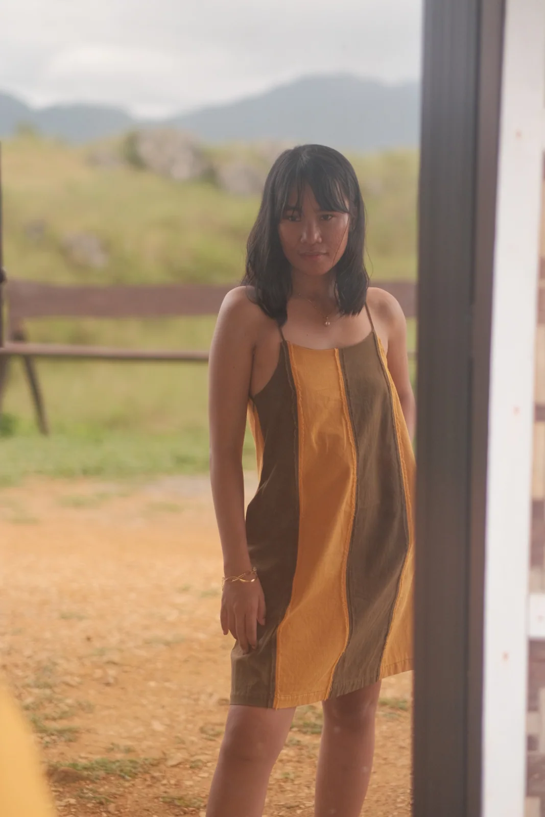 Malaya Panel Dress Olive & Mustard Yellow view 3