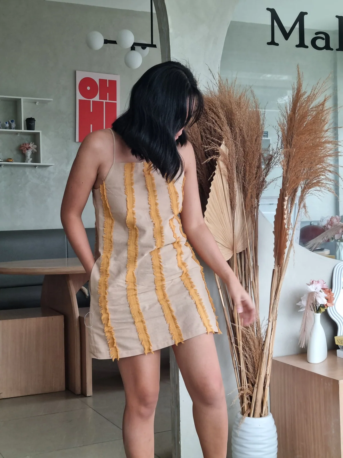Makiling Dress Beige & Mustard Yellow
