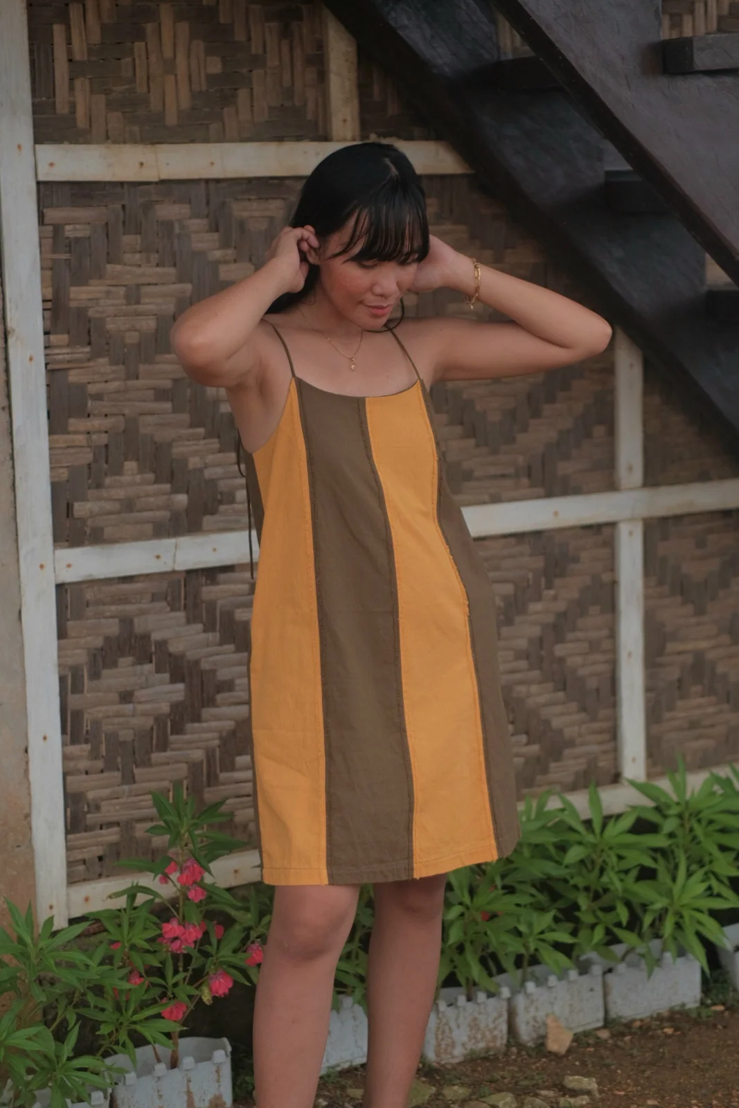 Malaya Panel Dress Olive & Mustard Yellow